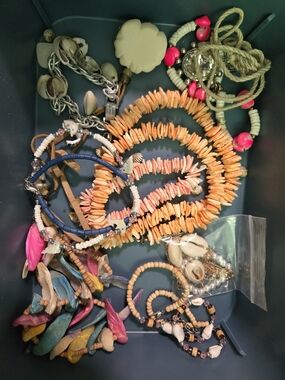 Boho Coral Shell Beaded Necklace and Bracelet Set - Orange